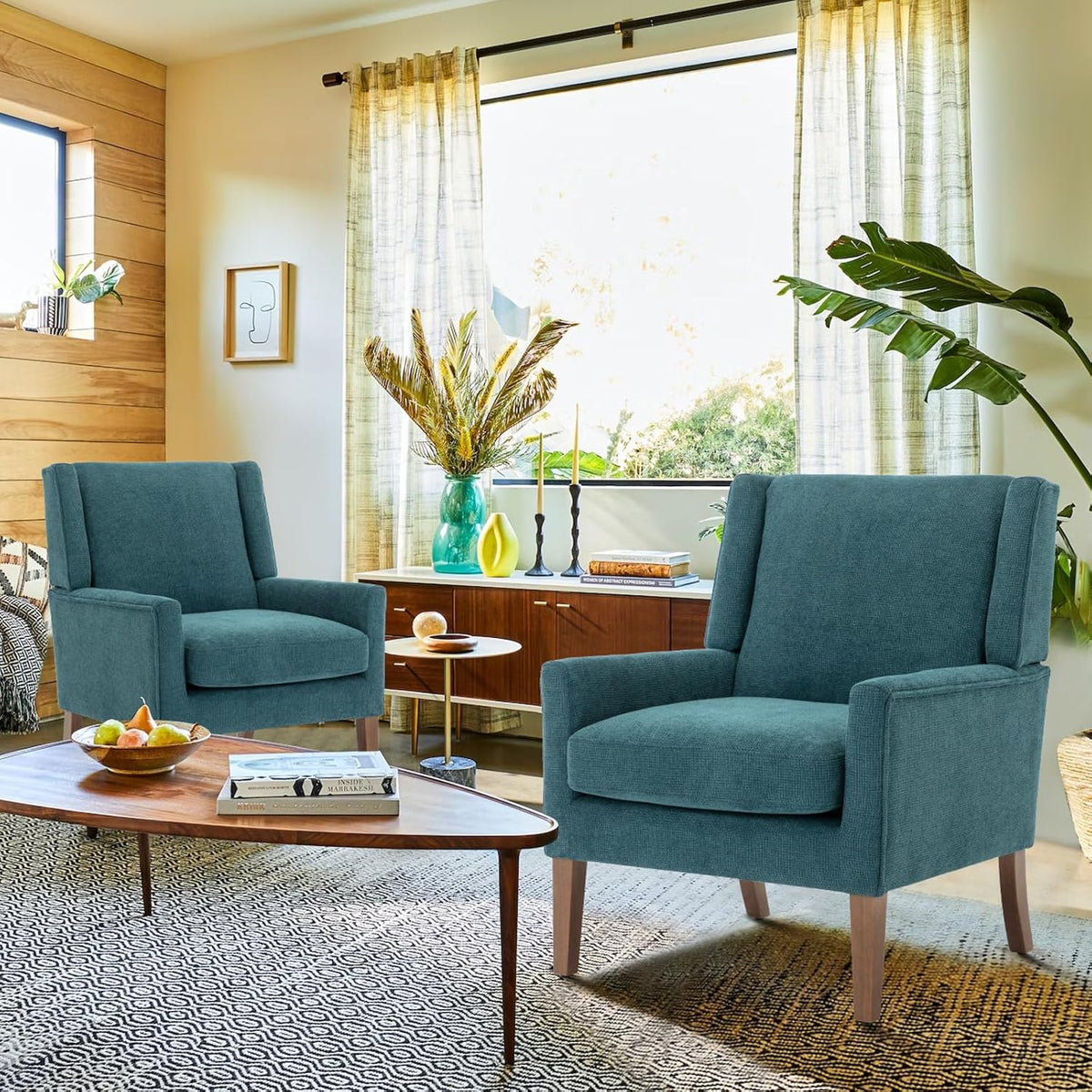 COLAMY Modern Wingback Living Room Chair, Upholstered Fabric Accent Armchair, Single Sofa Chair