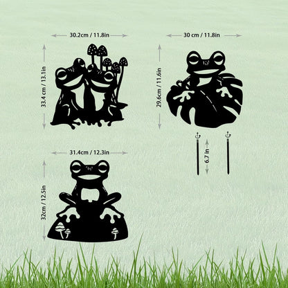 3 Pack Frog Metal Garden Decorative Stakes, Weather Proof Silhouette Statues for Yard