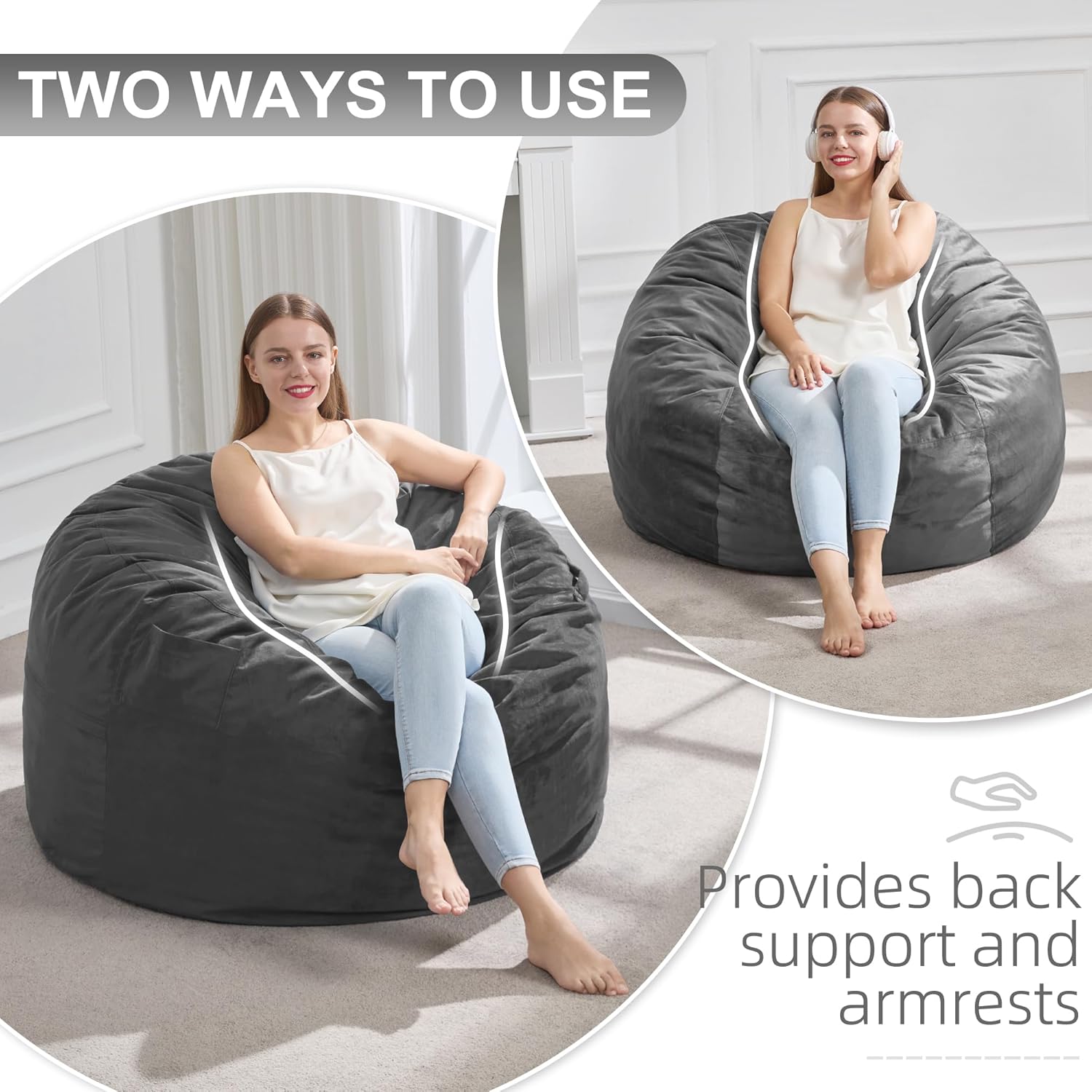 Hobestluk 3FT Bean Bag Chair Giant Bean Bag Chairs for Adults Large Bean Chairs with Removable