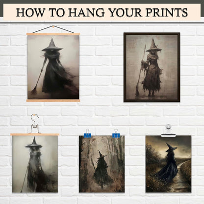 LANCHI95 6 Pcs 8x10in Vintage Rustic Witch Posters Halloween Wall Art Witch in The Forest Painting
