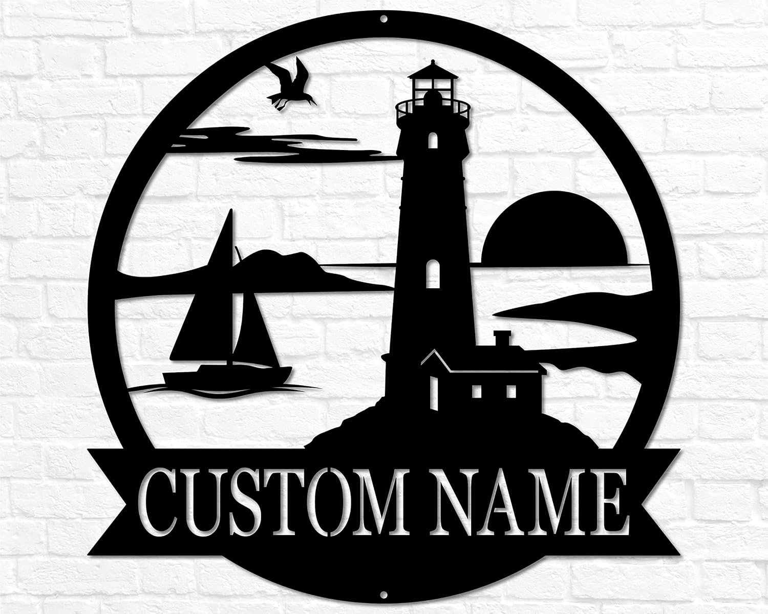 Custom Lighthouse Decor | Personalized Beach Coastal Lake House Decor | Metal Sign Wall Art Sailing