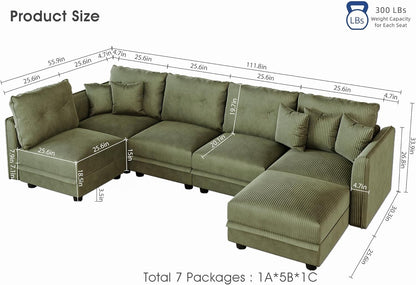 LLappuil Modular Sectional Sofa with Storage Seats, Corduroy Convertible Modular U Shaped Sectional