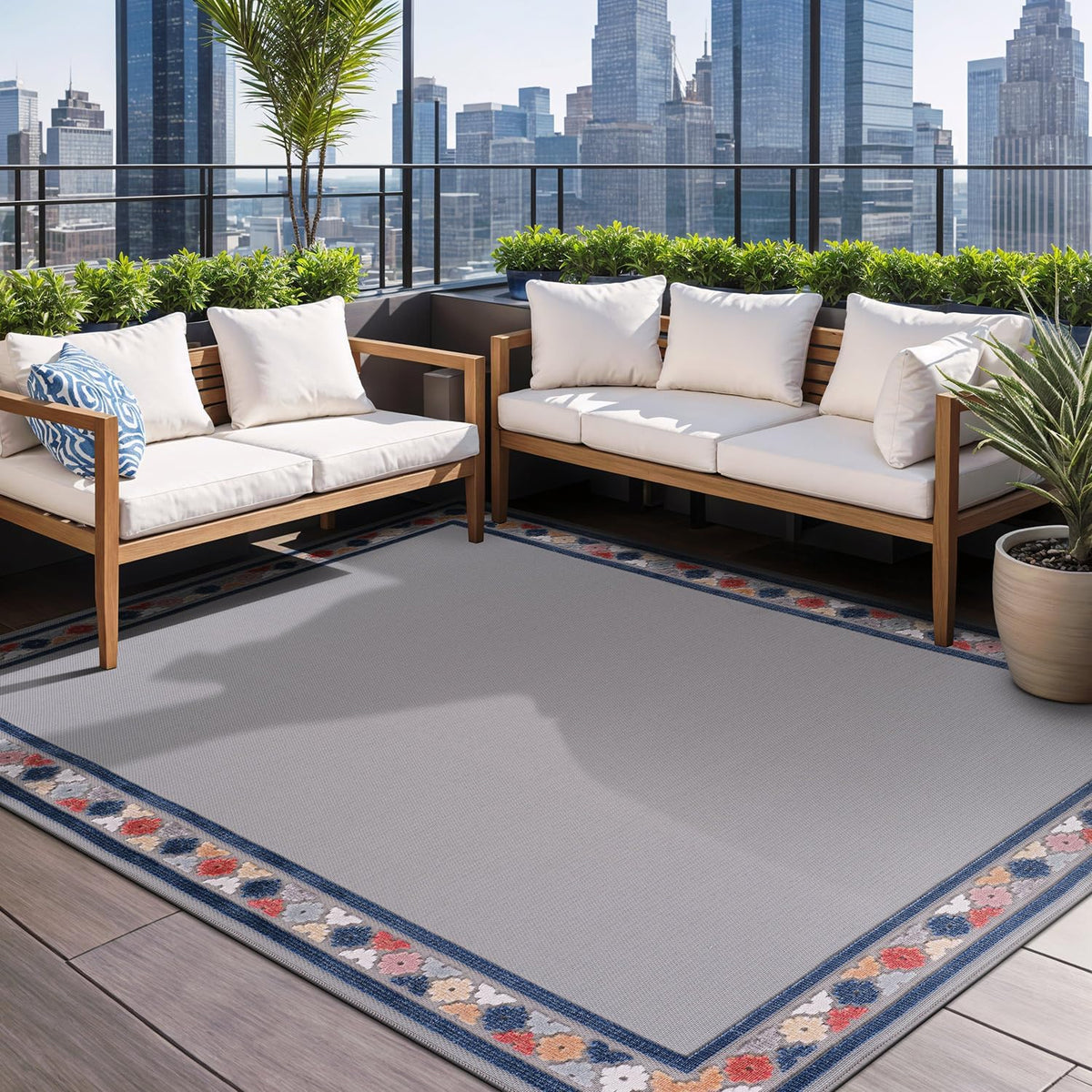 Beverly Rug Outdoor Rug 4x6 Modern Bordered Area Rugs for Indoor and Outdoor Patio Easy to Clean