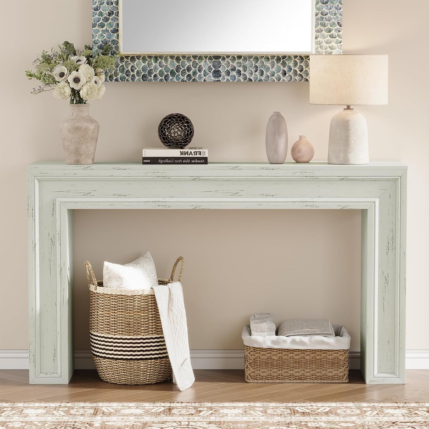 Rresyet 55 Inch Long Console Table, Sofa Table Behind Sofa, Wooden Entryway Table, Farmhouse