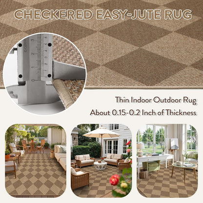Lahome Checkered Easy Jute Rug 8x10, Washable Rugs for Living Room Dining Room Farmhouse Indoor