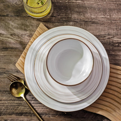 GBHOME Ceramic Dinnerware Sets,18 pcs Embossed Elegant Stoneware Plates and Bowls Sets