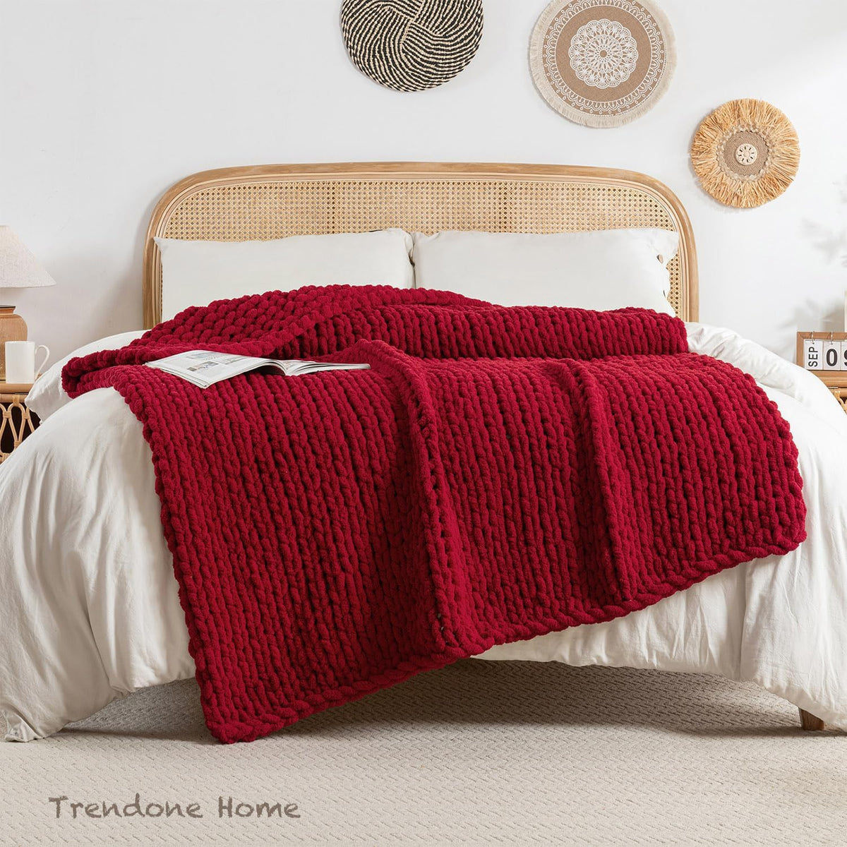 Chunky Knit Blanket Throw, 100% Hand Knit Throw Blanket Handmade Chenille Cable Knit Throw for