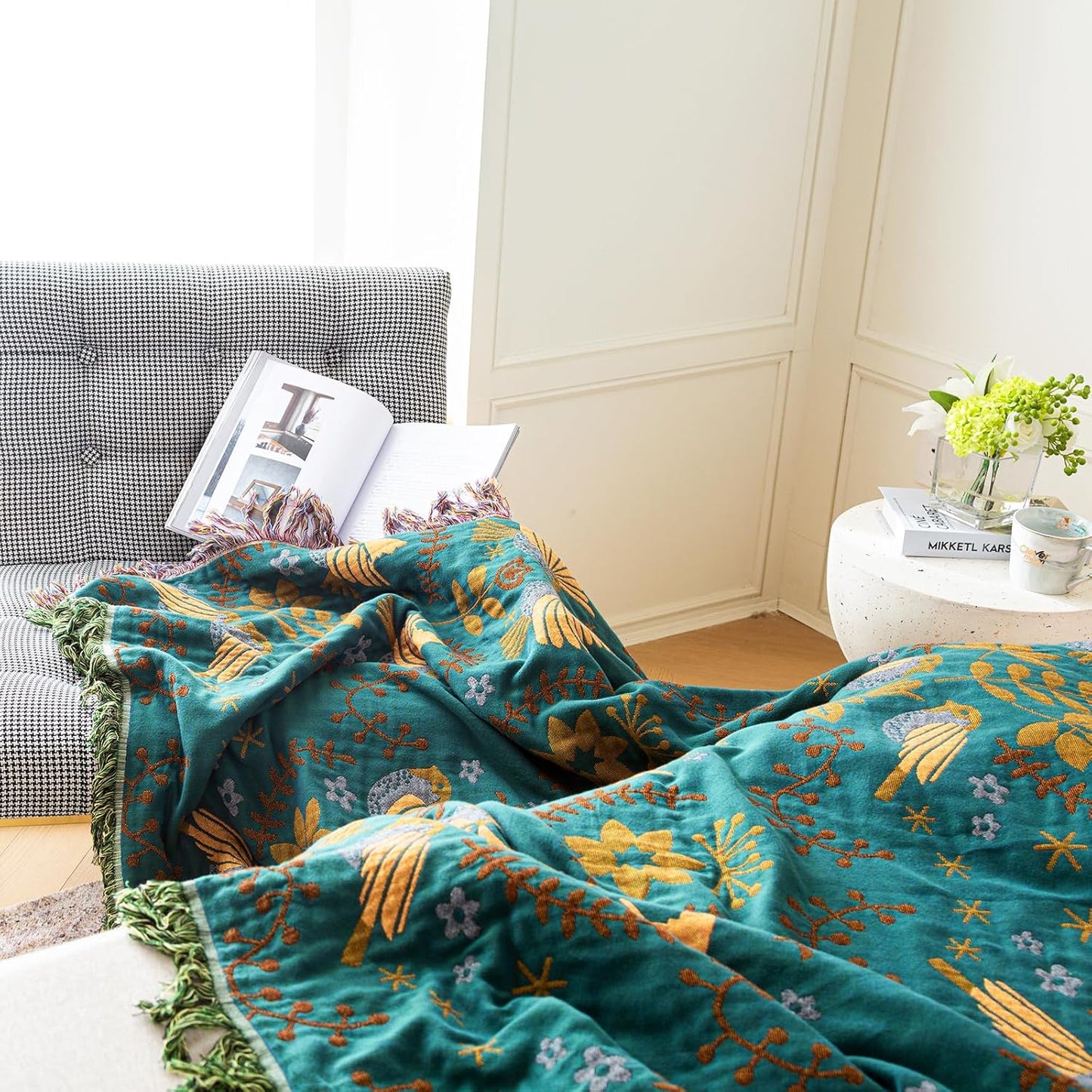 MSGKV Boho Throw Blanket Cotton Blanket for Couch and Sofa Cover for Living Room Summer Throw Cozy