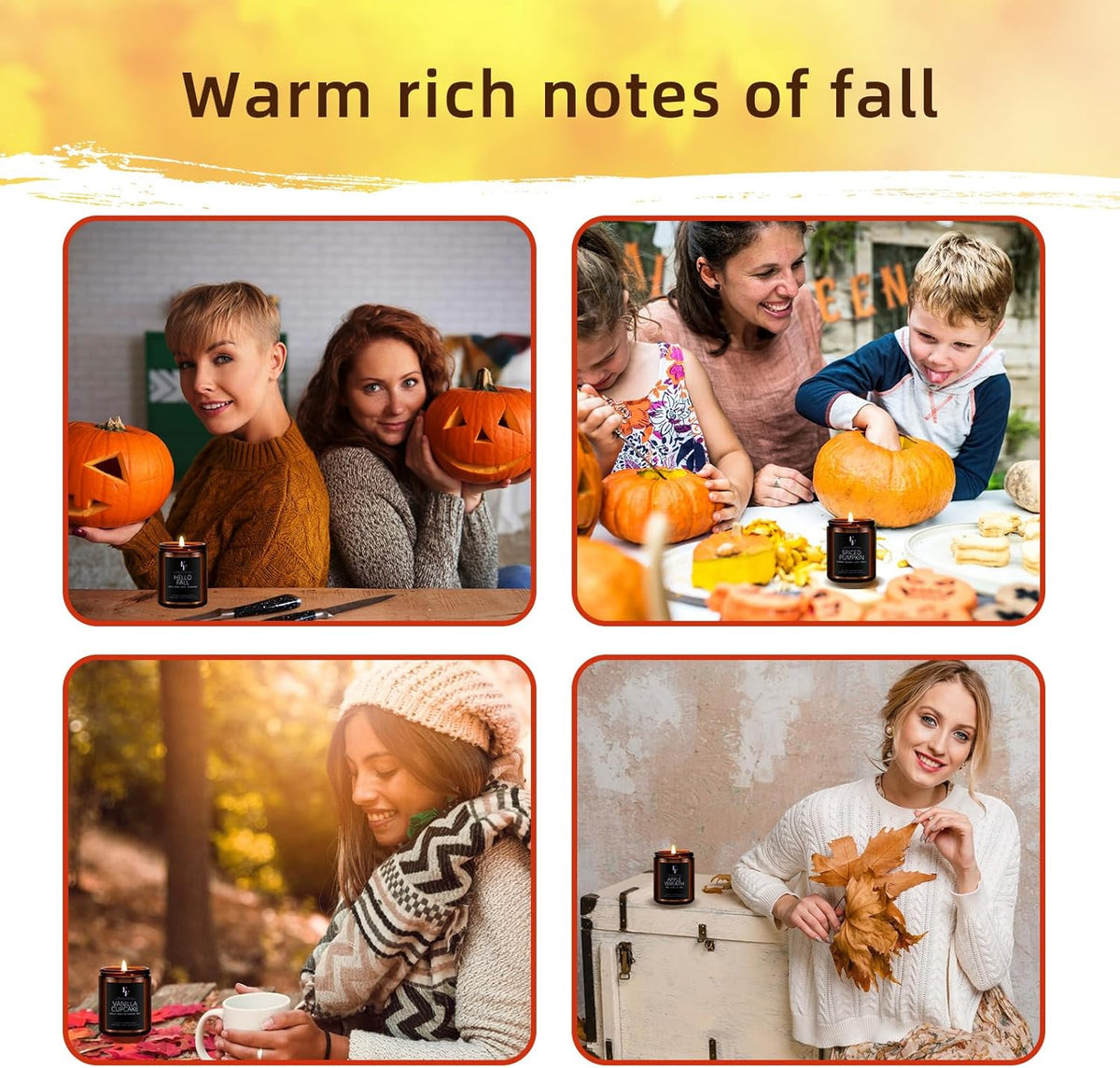 Fall Candles Set, 4 Pack Candles for Home Scented Natural Soy Wax, Autumn Gifts Set for Women Men