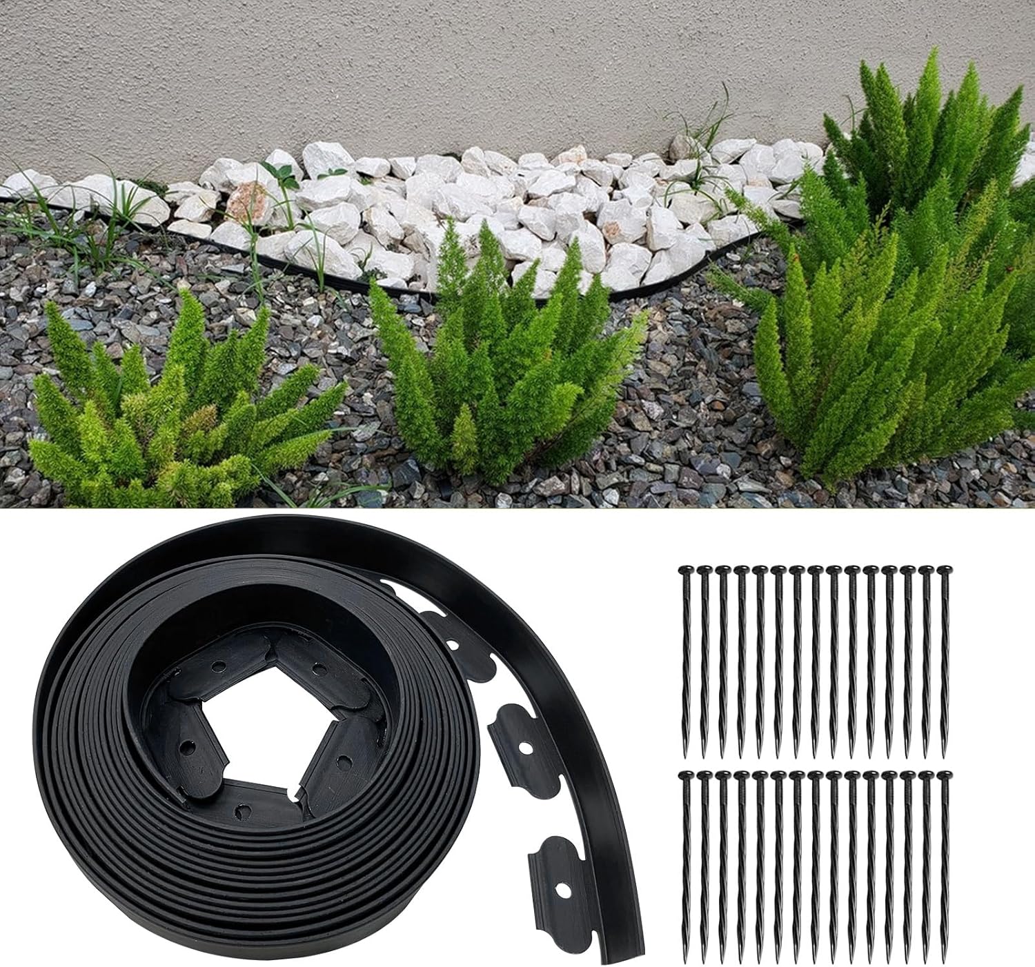 Garden Edging Border 33ft, 2in Tall Plastic Straight Top Lawn Edging Landscaping Edging Kit with