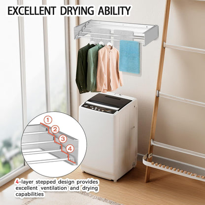 FOCHIER F Laundry Drying Rack Wall Mounted Clothes Drying Rack Collapsible with 4 Aluminum Rods and