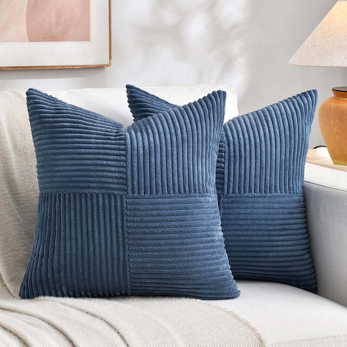 Fancy Homi 2 Packs Dusty Blue Big Decorative Throw Pillow Covers 24x24 Inch for Living Room Couch