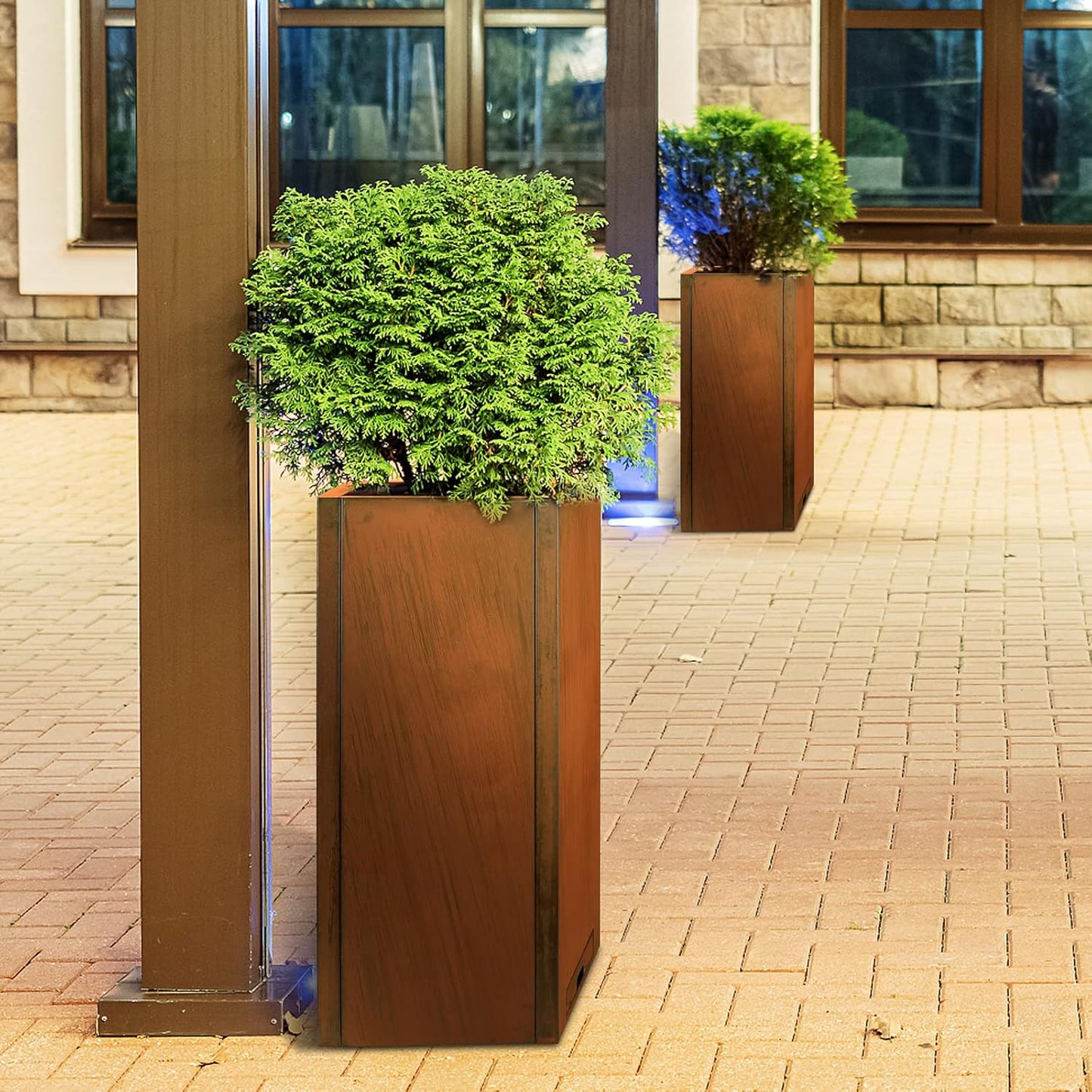 KOL Pre-Rusted Steel 30''H Planter Box, Weathering Steel Planter Box,Rustic Finish Metal Tall