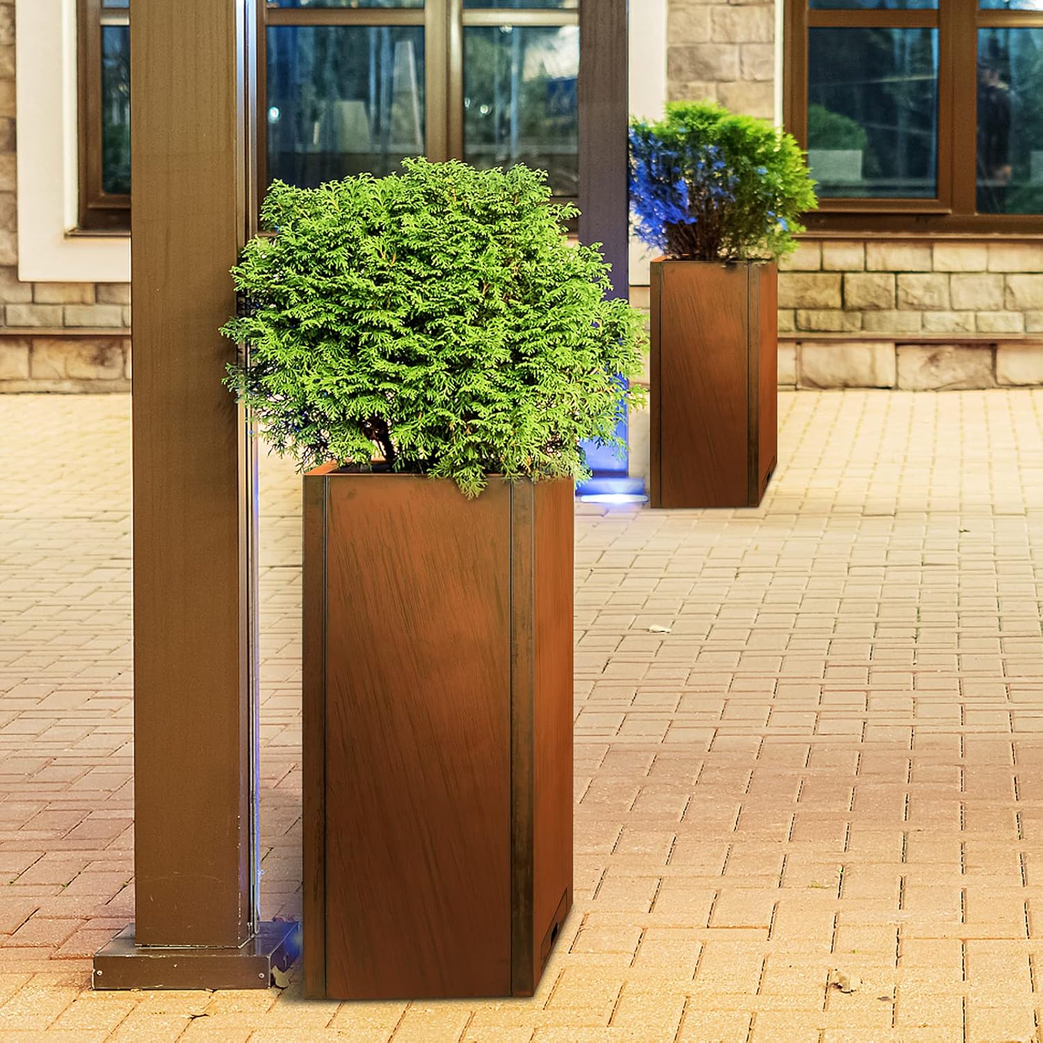 KOL Pre-Rusted Steel 30''H Planter Box, Weathering Steel Planter Box,Rustic Finish Metal Tall