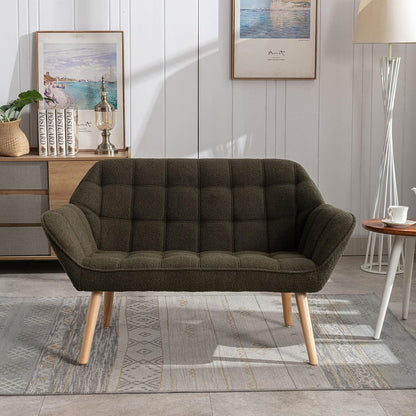 48" Small Loveseat Sofa, Modern Sherpa Mini Sofa Couch 2-Seater Fluffy Love Seat with Quilting