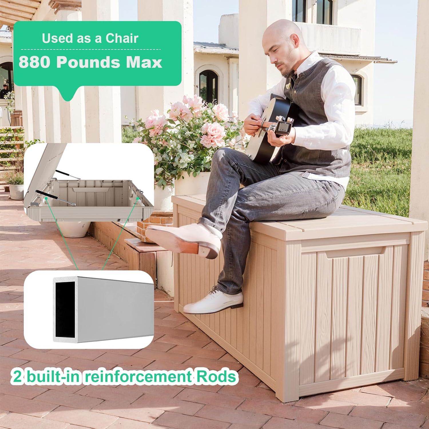 180 Gallon Resin Deck Box, Lockable Patio Outdoor Storage Box for Furniture, Garden Tools and Tools