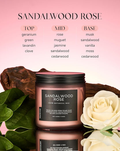 M&SENSE Sandalwood Rose Scented Candle - 11.6oz Natural Soy Wax Non Toxic 70-Hour Burn Long Lasting