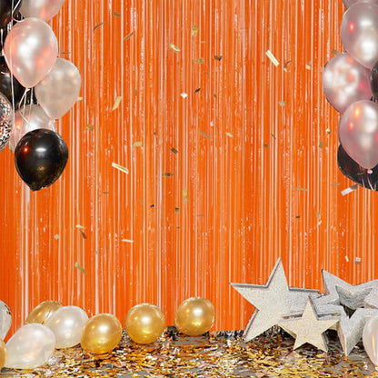 3 Pack Foil Fringe Backdrop - Orange Shiny Tinsel Curtains for Party Decoration/Photo Booth Props