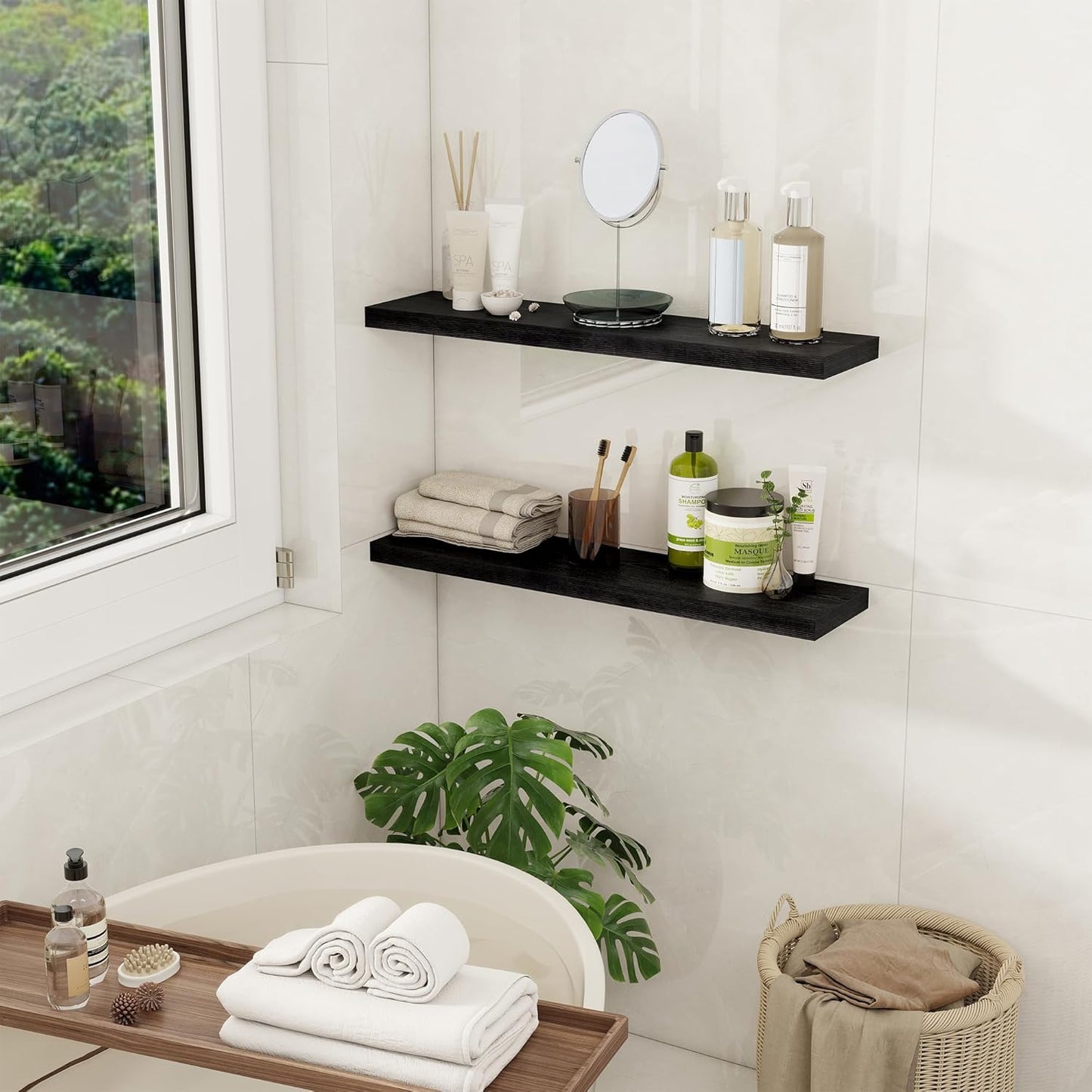 Fun Memories Floating Shelves for Wall, 27.5" Rustic Wood Deep Wall Mounted Shelves with Invisible