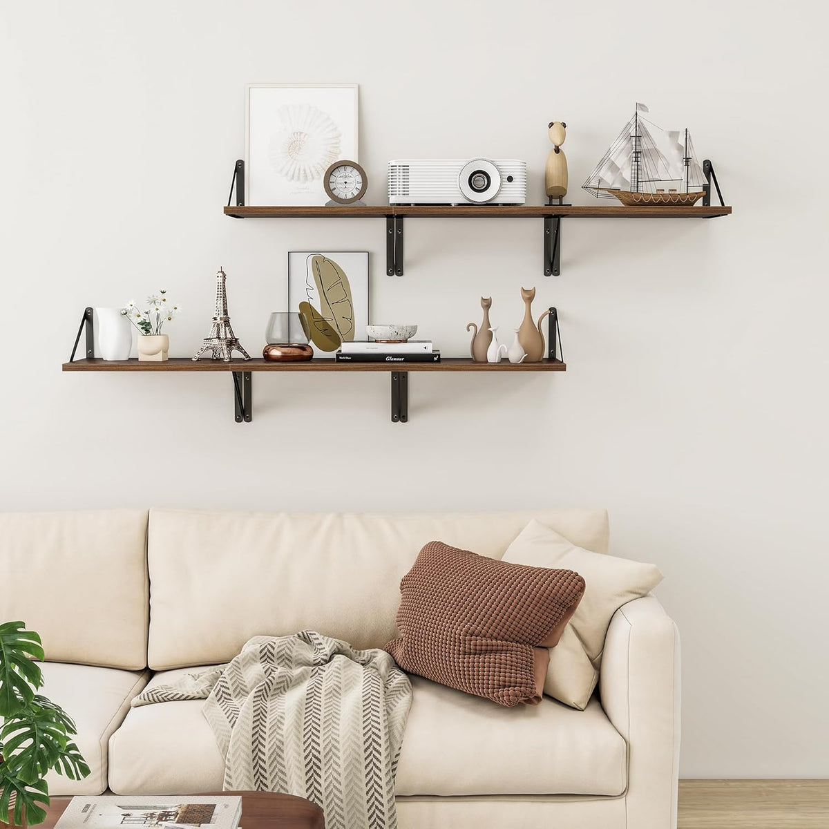Heimlove Deep Floating Shelves for Wall, 12 Inch Deep Floating Shelves Set of 3, 16W x 12D Wood