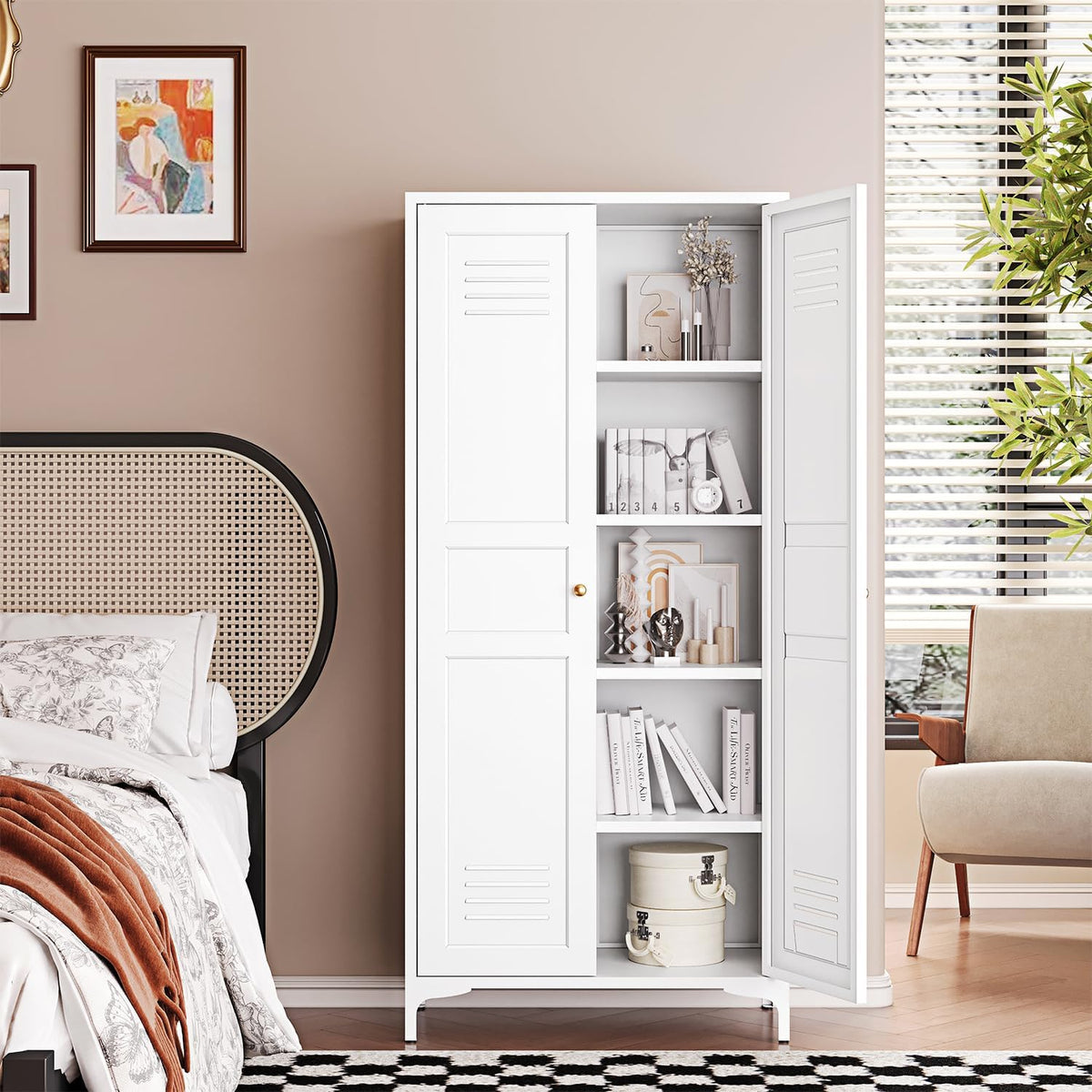 Letaya White Storage Cabinet with Feets-Metal Home Kitchen Pantry Cabinets with Doors and