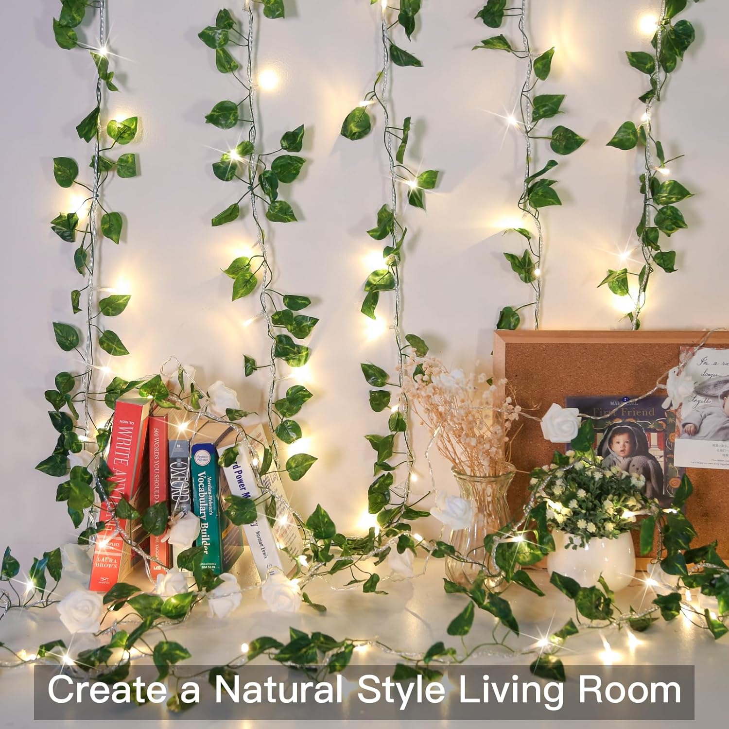 suddus Vine with Fairy Light Plug in, 33ft 100 LED Pothos String Lights Connectable with Remote