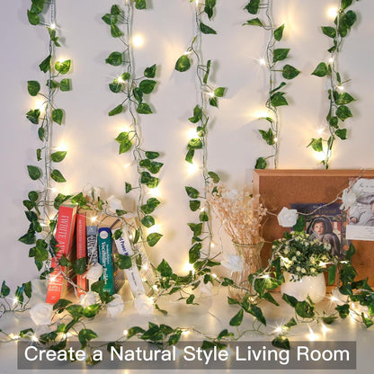 suddus Vine with Fairy Light Plug in, 33ft 100 LED Pothos String Lights Connectable with Remote