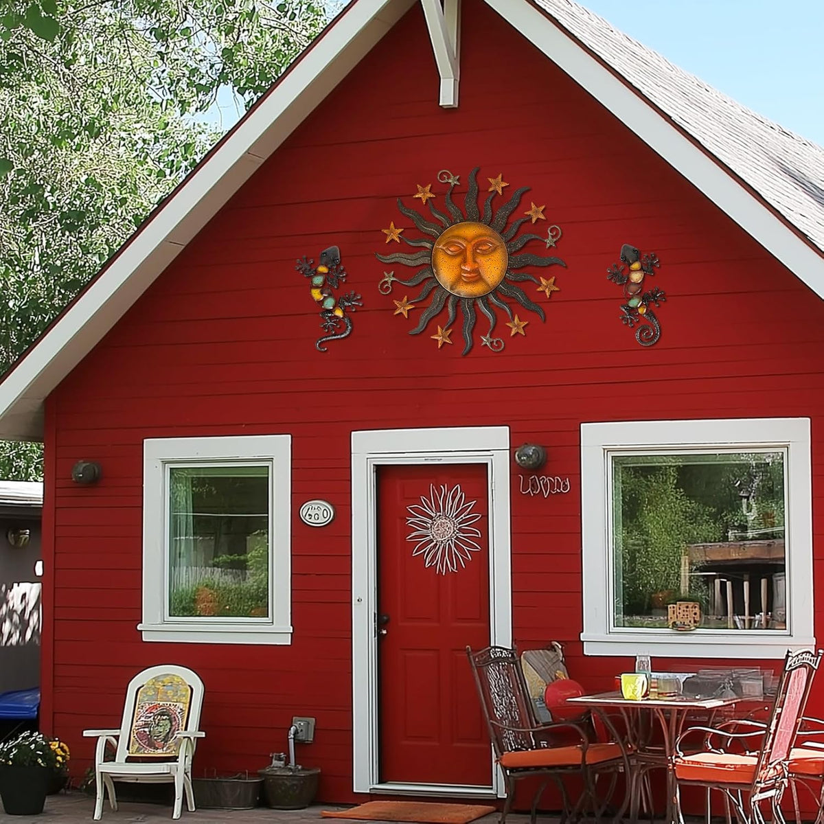 LIFFY 24" Sun Face Metal Wall Art for Outdoor Decor - Solar Themed Hanging Sculpture