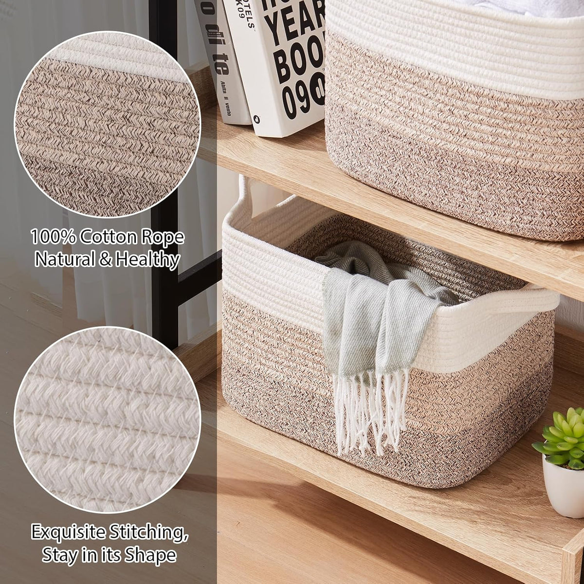 Storage Basket for Organizing, Woven Baskets for Storage, Rectangle Decorative Baskets for Shleves