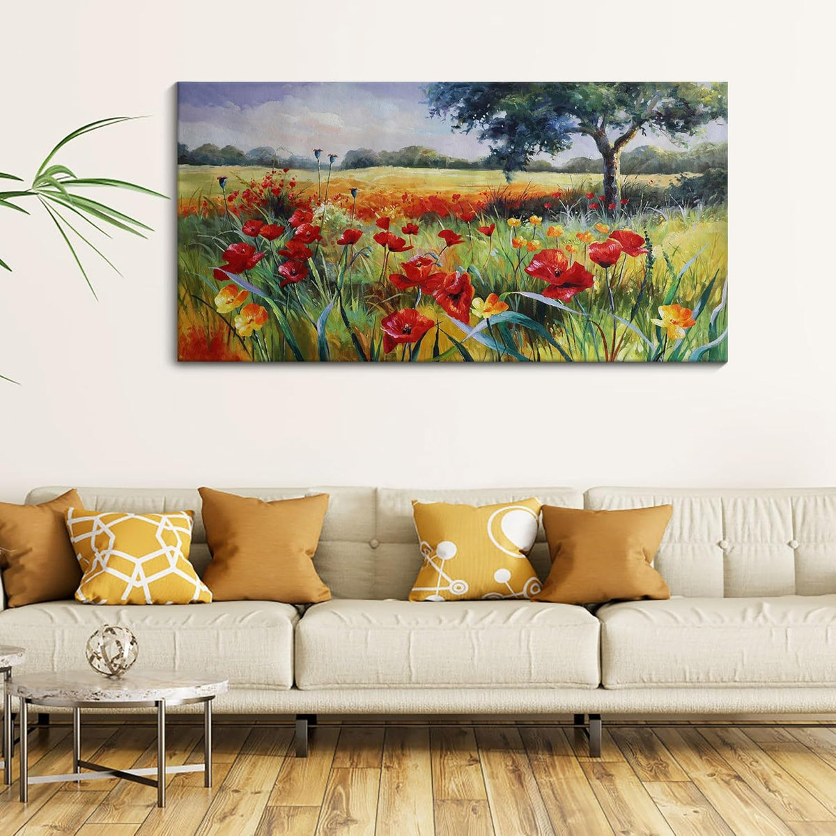 Wall Decor for Living Room Large Wall Art Green Trees Red Yellow Flowers Canvas Art Wall Decor for