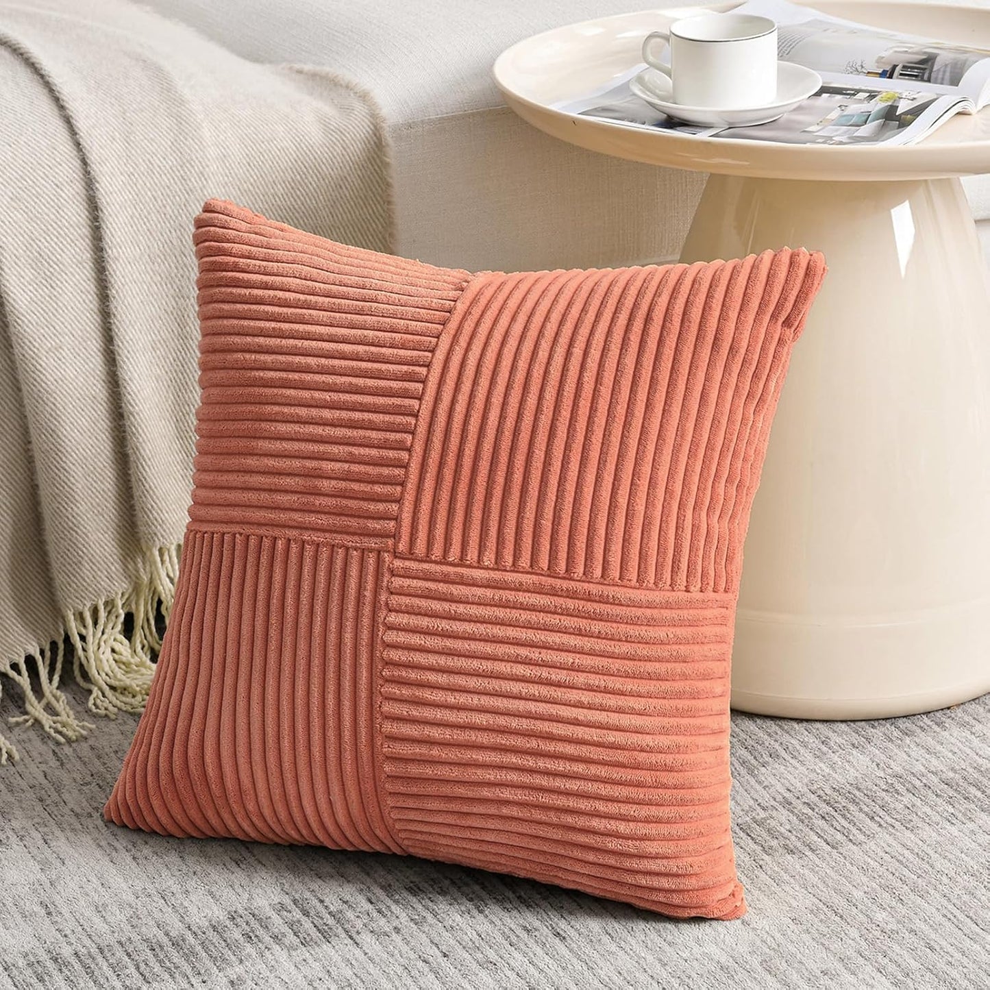 Fancy Homi 2 Packs Coral Decorative Throw Pillow Covers 18x18 Inch for Living Room Couch Bed