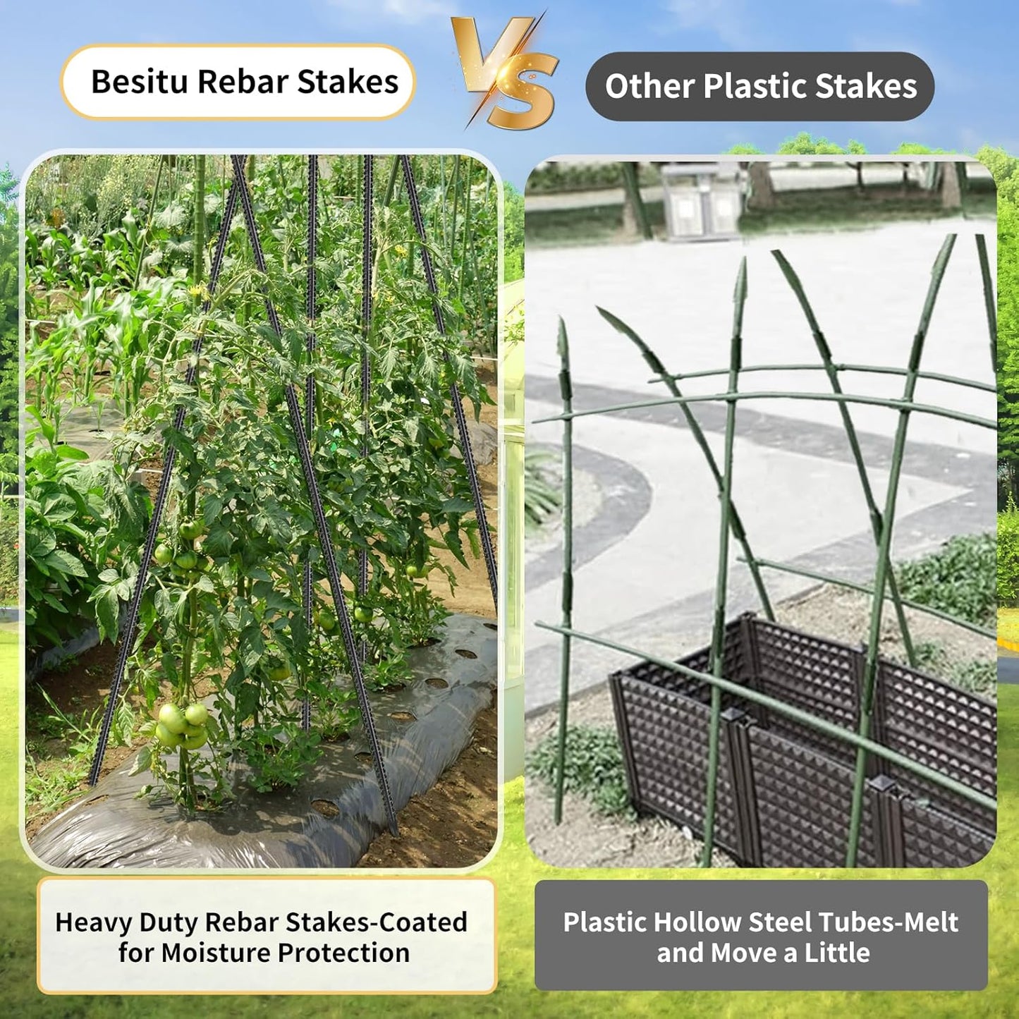 Rebar Stakes 48 inches 16-Pack Concrete Form Stakes Straight 3/8" Diameter Rebar Ground Metal