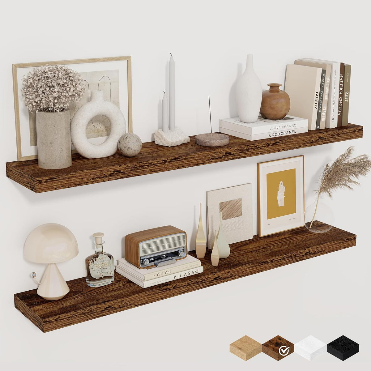 Floating Shelves for Wall, 40 Inch Floating Shelves for Home Decor, Wall Mounted Rustic Wood
