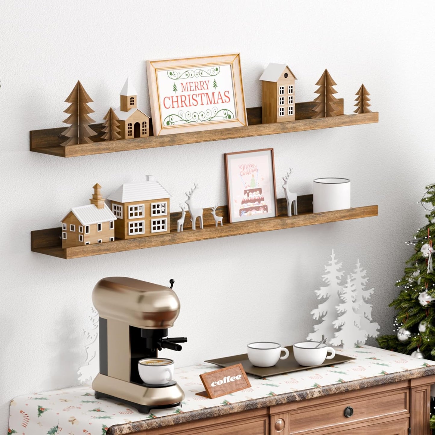 upsimples Floating Shelves for Wall, Wall Shelves for Decor Storage Set of 6, Wall Mounted Wood