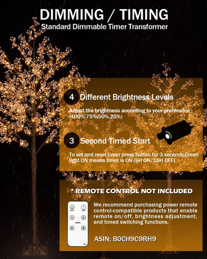 Lighted Baby's Breath Tree Set 4ft, 5ft and 6ft with 144/184/240 Warm White LED Lights for Holiday