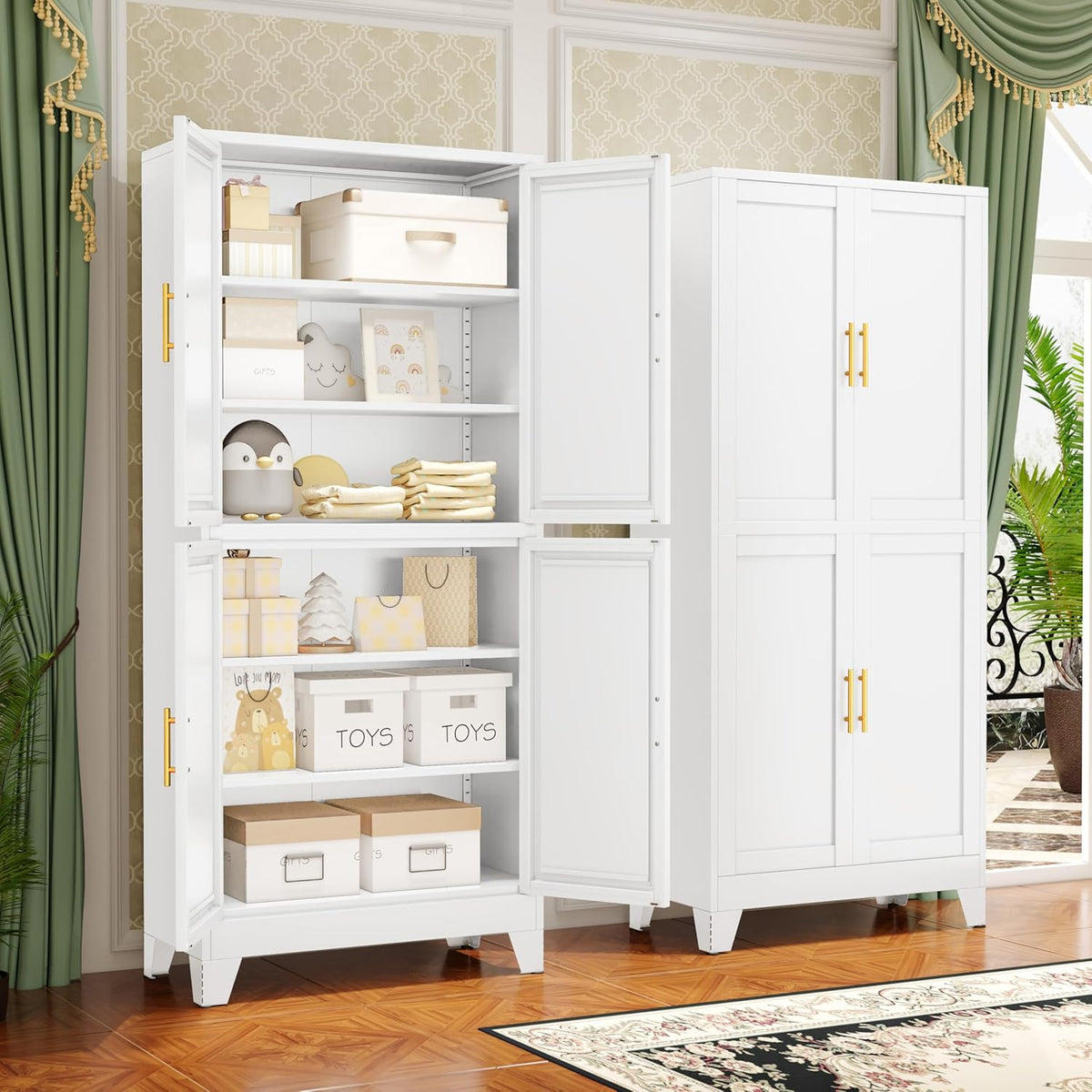 75.2" Tall Metal Pantry Cabinet, Kitchen Pantry Storage Cabinets with 4 Door and 4 Adjustable