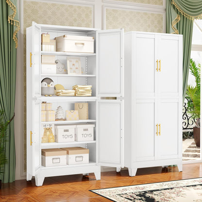 75.2" Tall Metal Pantry Cabinet, Kitchen Pantry Storage Cabinets with 4 Door and 4 Adjustable