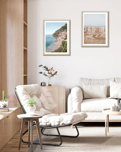 HesenDot Natural OAK Wood Framed Italian Positano Beach Wall Art,12x16in Amalfi Coast Canvas Wall