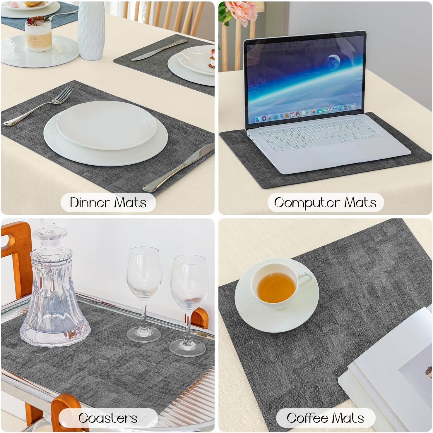 Romanstile Reversible Vinyl Placemats Set of 6, Faux Leather 100% Waterproof Oil-Proof Wipeable