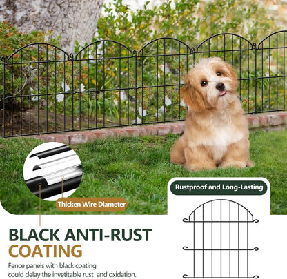 15 Panels Decorative Garden Fence, 15.94ft x 23in Animal Barrier Fencing Arched Rustproof Metal