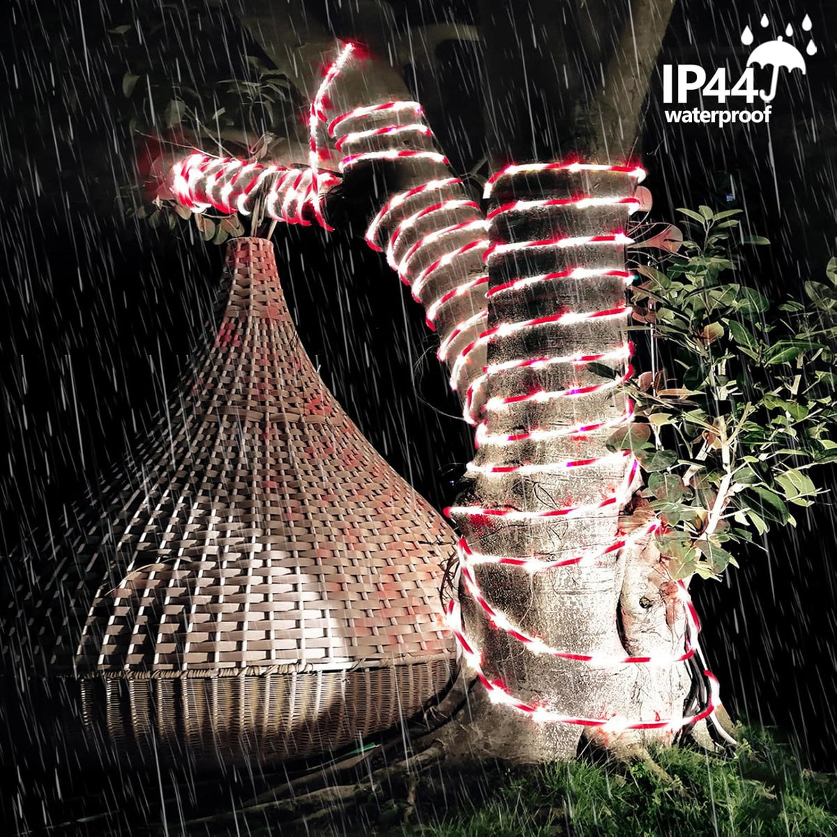 YEGUO Solar Christmas Candy Cane Rope Lights, 2 Packs Each 33ft 100 LED Red & White Solar Rope
