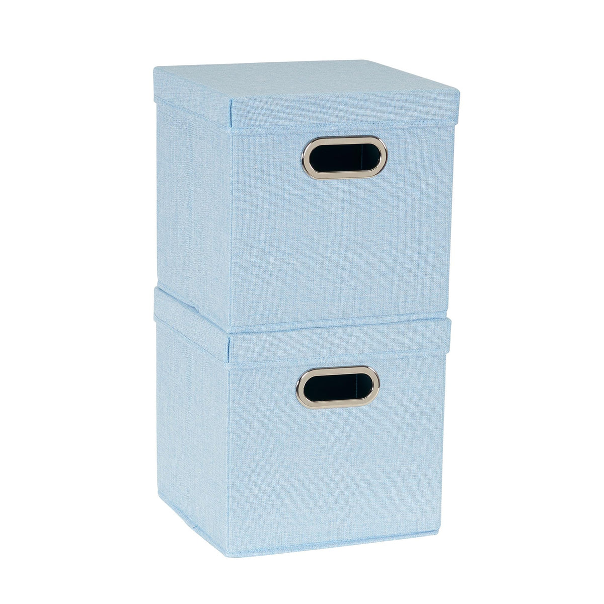 Household Essentials 816-1 Café Cube Bin Storage Set with Lids and Handles | 2 Pack, Baby Blue Linen