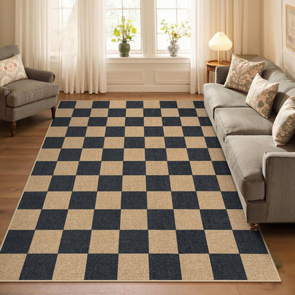 Lahome Checkered Easy Jute Area Rug, 5x7 Outdoor Patio Rug Washable Carpet for Living Room