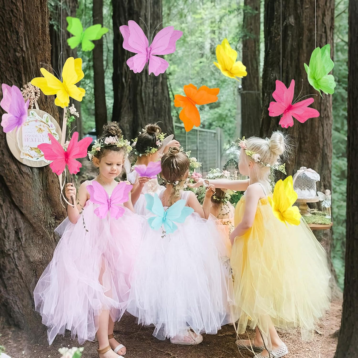 SUNBEAUTY 6Pcs Hanging Butterflies, Large Butterfly Decorations, 3D Paper Decoration, Pink Green