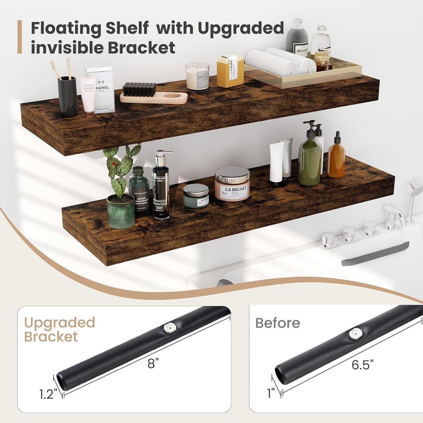 Heimlove 12" Deep Floating Shelves, 36 x 12 Inch Wall Mounted Long Floating Shelf with Invisible