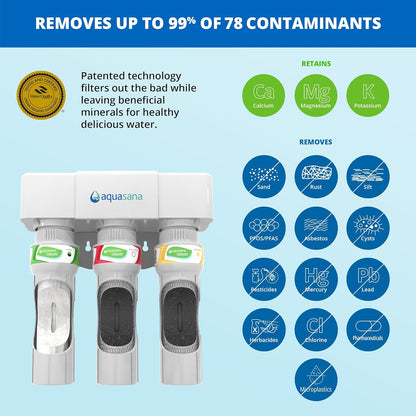 Aquasana Under Sink Water Filter System - Reduces PFAS, Lead, & Chlorine in Drinking Water - Under
