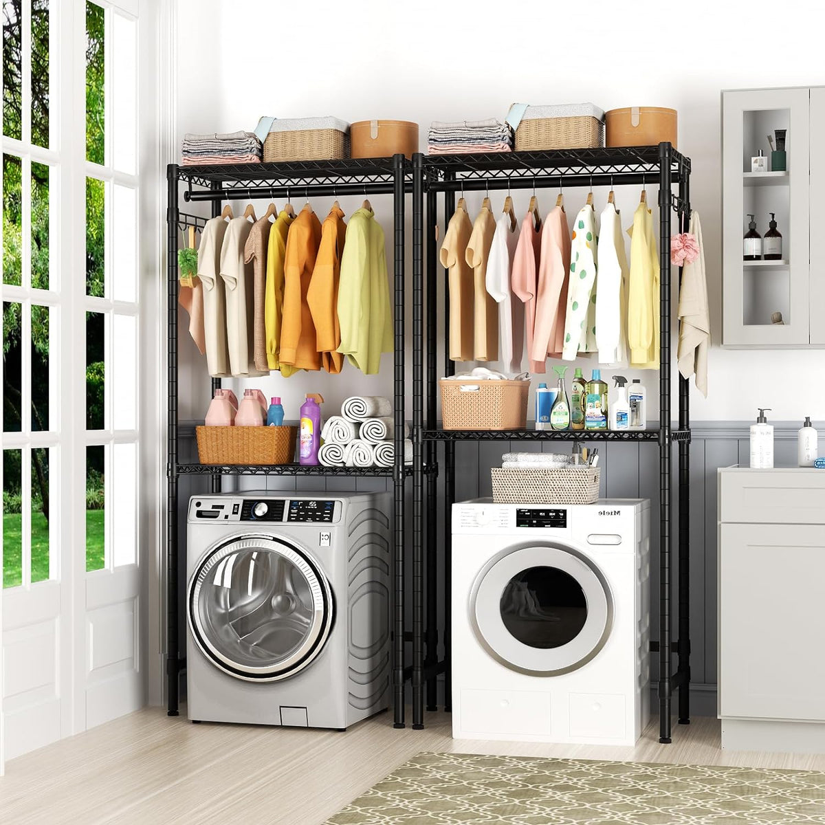 Over Washer and Dryer Shelves,2 Tier Adjustable Height Wire Shelving Laundry Room Storage