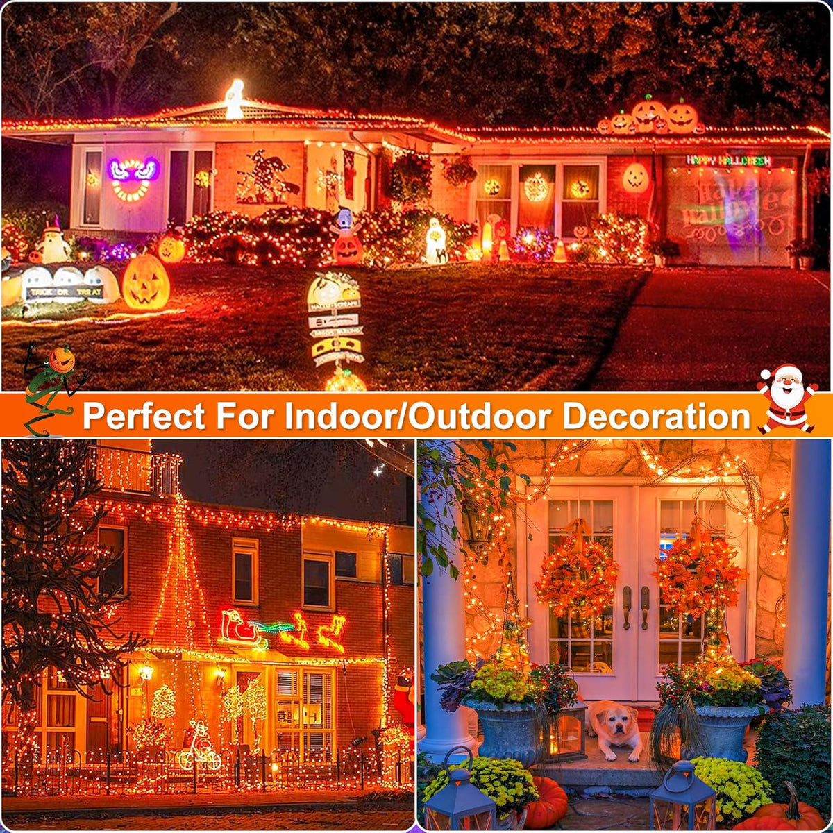 2 Pack Halloween Lights Outdoor, Total 200FT 600 LED Orange String Lights for Outside with 8 Modes