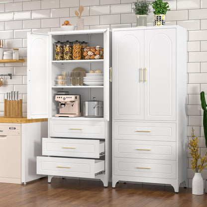 Kitchen Pantry Cabinet, 75" Tall Pantry Cabinet with Three Drawers, Freestanding Food Cupboard with