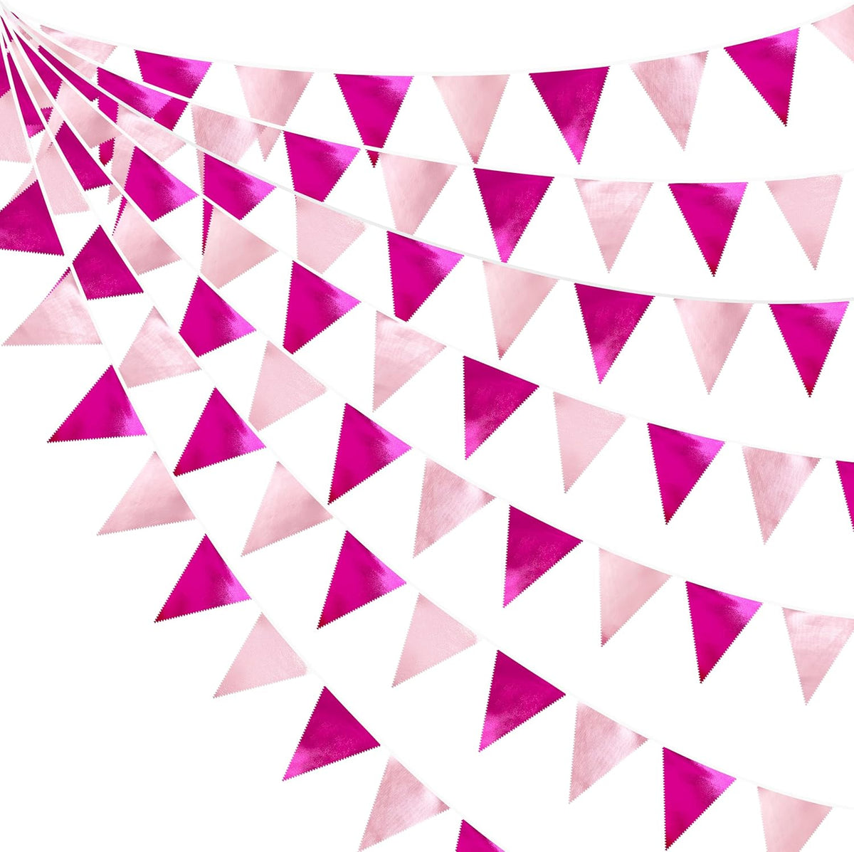 Hot Pink Party Decorations Metallic Fabric Gradient Pink Triangle Pennant Banner Flag Bunting